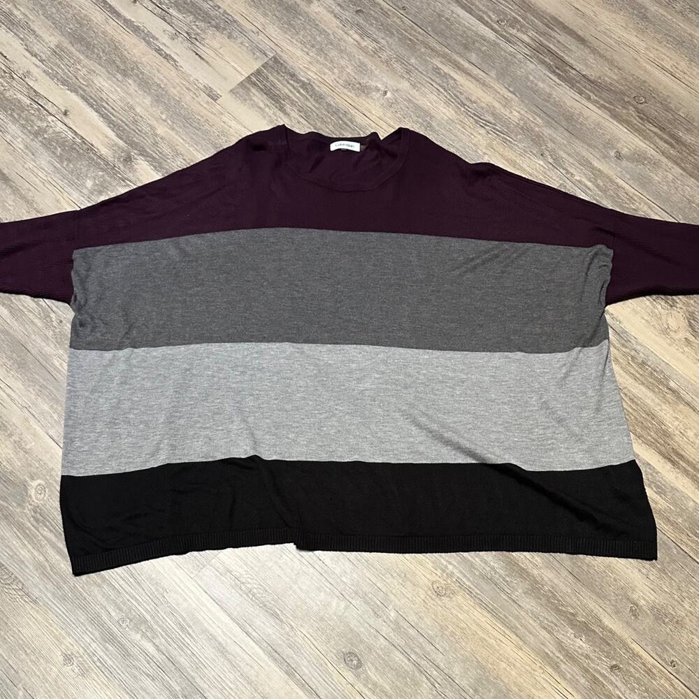 Calvin Klein Women's Dolman Poncho Sweater - Gray Colorblock - Size 0X/1X